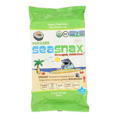 An image displaying Seasnax Premium Roasted Seaweed Snacks - Wasabi - Case Of 24 - 0.18 Ounce by Seasnax