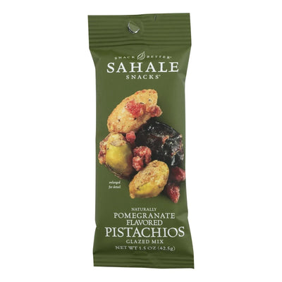 An image displaying Sahale Glazed Mix With Pomegranate Flavored Pistachios - Case Of 9 - 1.5 Ounce by Sahale Snacks