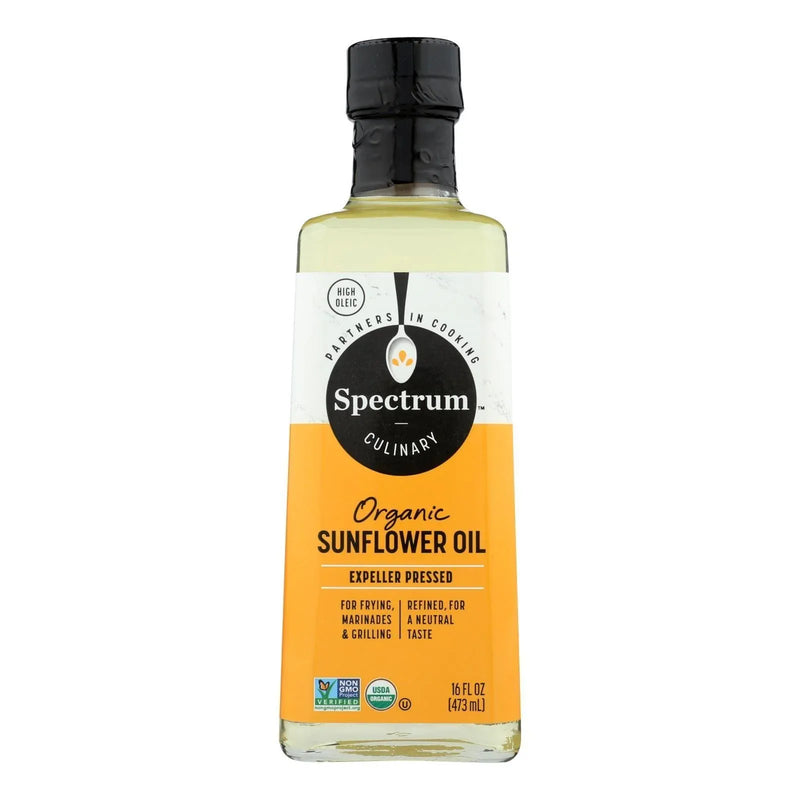 An image displaying Spectrum Naturals High Heat Refined Organic Sunflower Oil - Case Of 12 - 16 Ounce by Spectrum Naturals