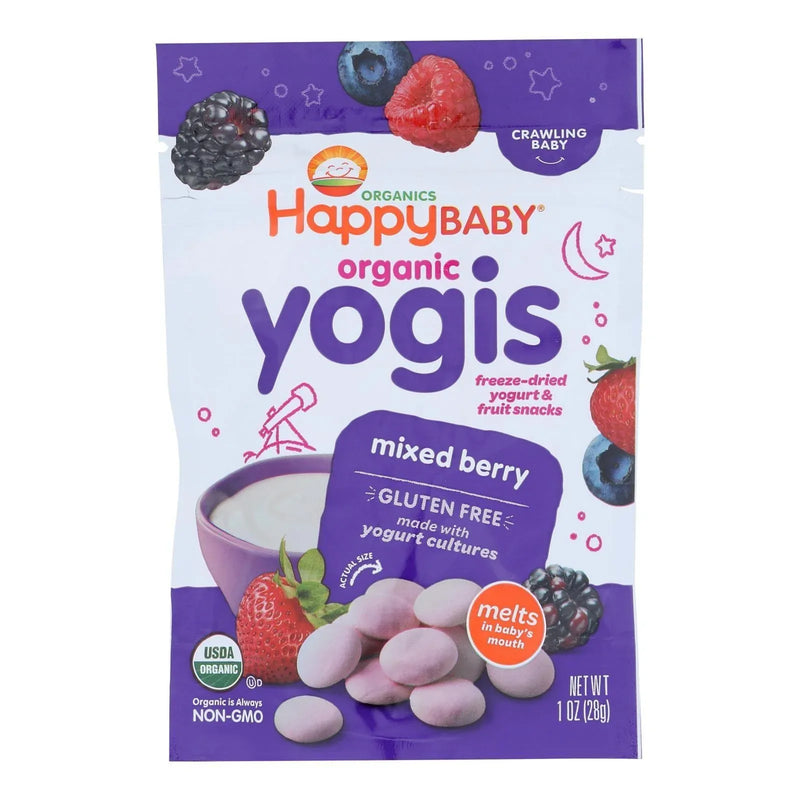 An image displaying Happy Baby Happy Yogis Organic Superfoods Yogurt And Fruit Snacks Mixed Berry - 1 Ounce - Case Of 8 by Happy Baby