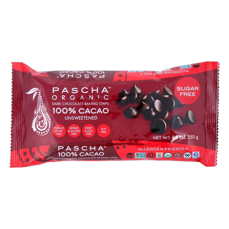 An image displaying Pascha Chocolate Chips - Dark Unsweetened - Case Of 6 - 8.8 Ounce by Pascha