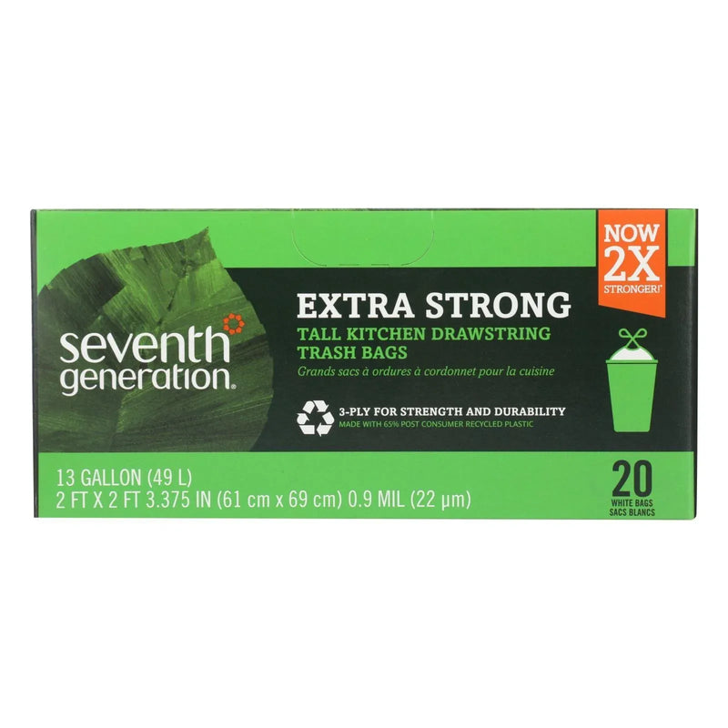 An image displaying Seventh Generation Extra Strong Tall Kitchen Trash Bags - 13 Gallon - Case Of 12 - 20 Count by Seventh Generation