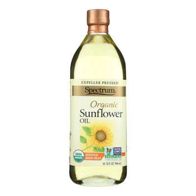 An image displaying Spectrum Naturals High Heat Refined Organic Sunflower Oil - Case Of 12 - 32 Ounce by Spectrum Naturals
