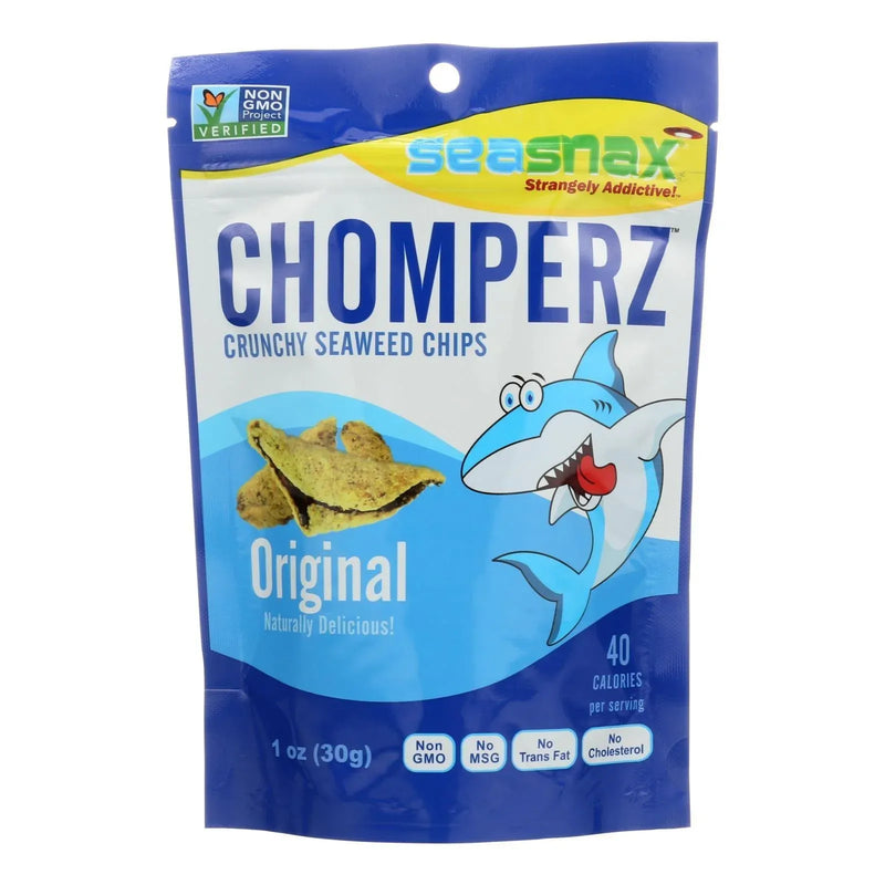 An image displaying Seasnax Chomperz Crunchy Seaweed Chips - Original - Case Of 8 - 1 Ounce by Seasnax