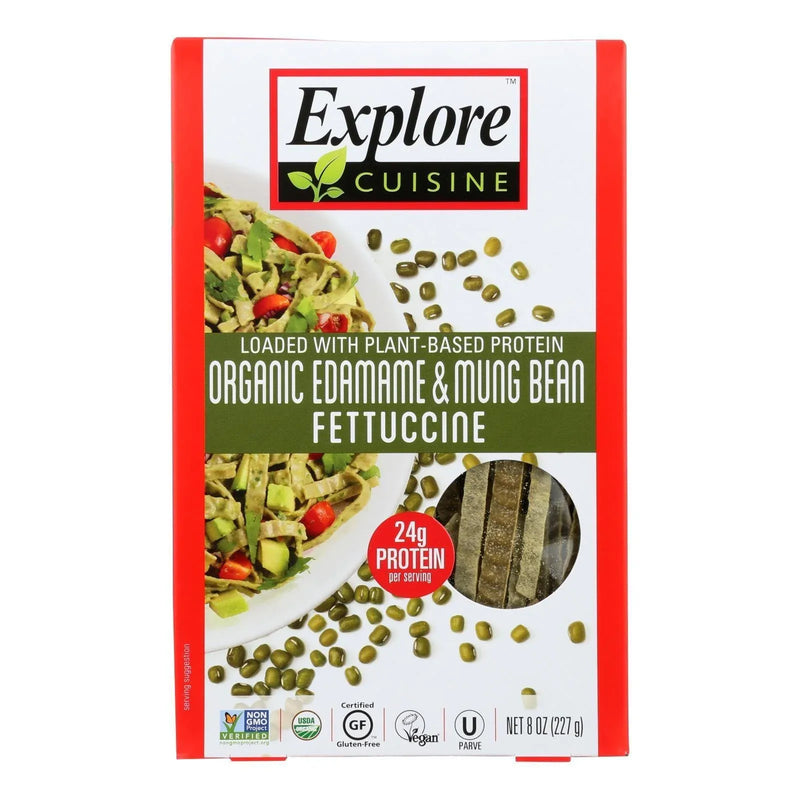 An image displaying Explore Cuisine - Fettuccine Pasta - Edamame & Mung Bean - Case Of 6 - 8 Ounce by Explore Cuisine