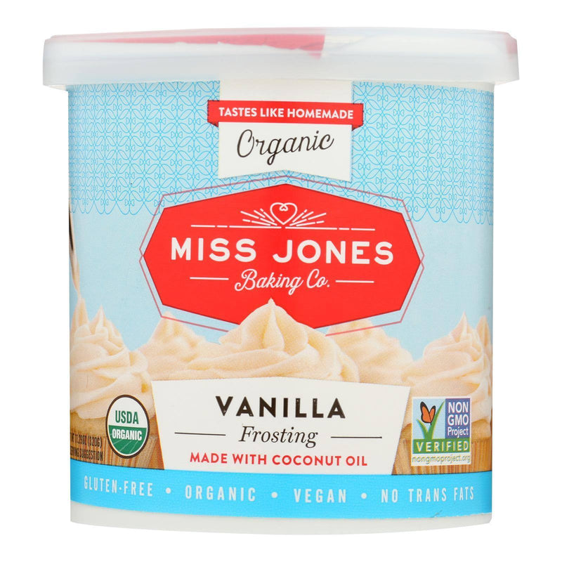 An image displaying Miss Jones Baking Organic Frosting - Vanilla Buttercream - Case Of 6 - 320 Gram by Miss Jones Baking Co