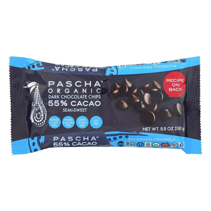 An image displaying Pascha Chocolate Chips - Semi - Sweet Dark - Case Of 6 - 8.8 Ounce by Pascha