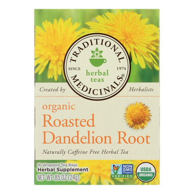 Traditional Medicinals Organic Roasted Dandelion Root Herbal Tea - 16 Tea Bags - Case Of 6 - Orca Market