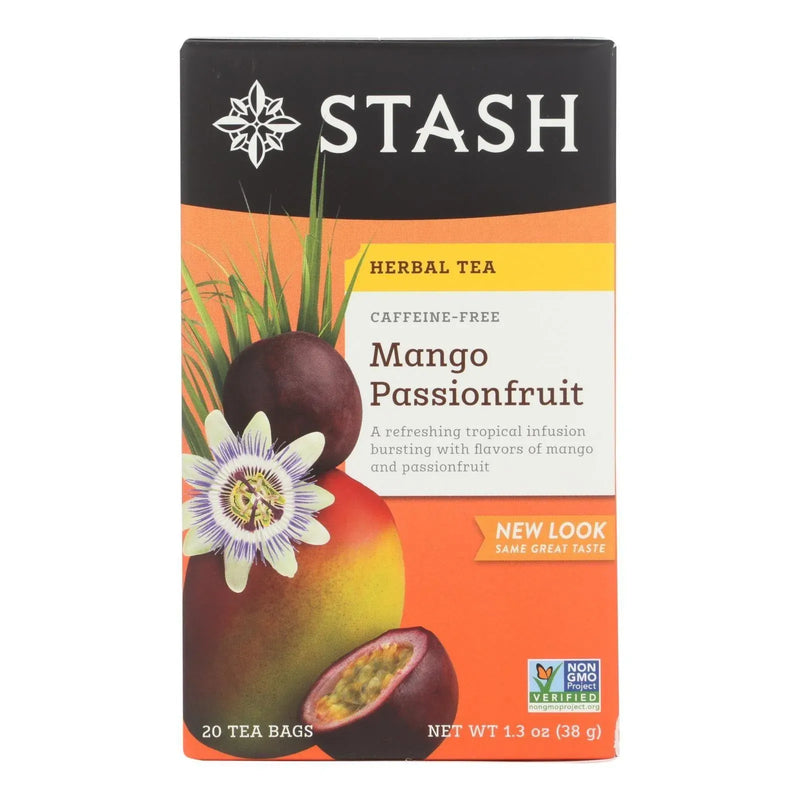 An image displaying Stash Tea Passionfruit Herbal?tea - Mango - Case Of 6 - 20 Count by Stash Tea