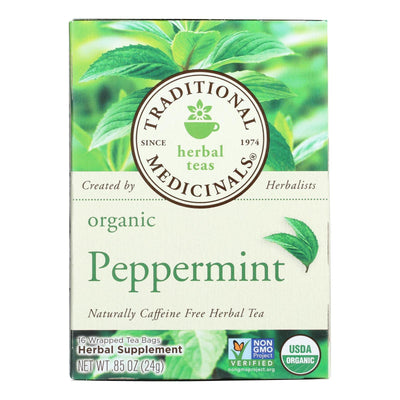 Traditional Medicinals Organic Peppermint Herbal Tea - Caffeine Free - Case Of 6 - 16 Bags - Orca Market