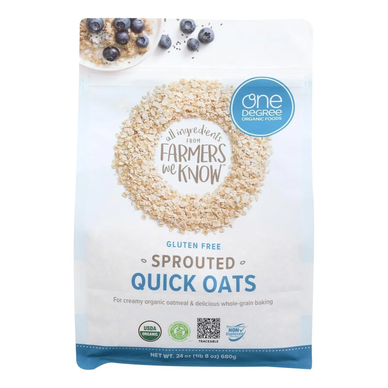 An image displaying One Degree Organic Foods Organic Quick Oats - Sprouted - Case Of 4 - 24 Ounce by One Degree Organic Foods